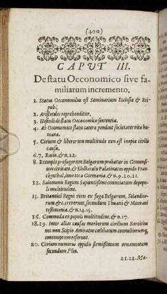 Caput III. De statu Oeconomico sive familiarum incremento.