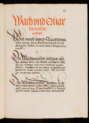 Vom Amt des Wach- und Quartiermeisters