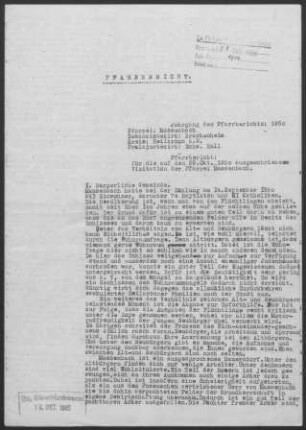 Massenbach mit Massenbachhausen: Pfarrbericht 1950