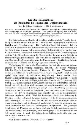 Die Resonanzmethode als Hilfsmittel bei seismischen Untersuchungen