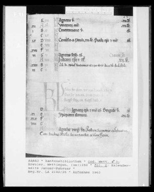 Brevier: fol. 2, Kalenderseite Januar-Februar