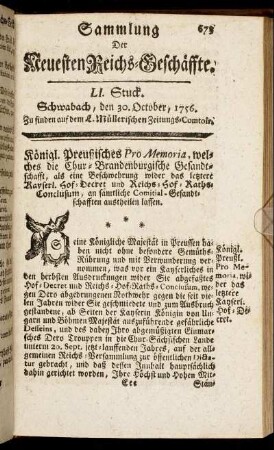 LI. Stuck. Schwabach, den 30. October, 1756.