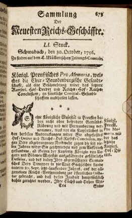 LI. Stuck. Schwabach, den 30. October, 1756.