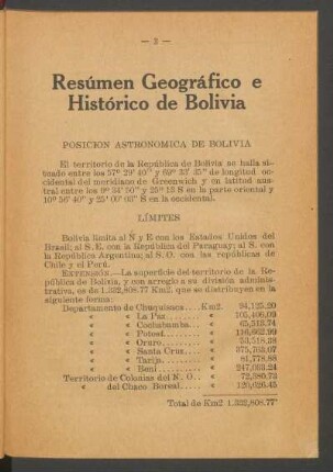 Resúmen geográfico e histórico de Bolivia