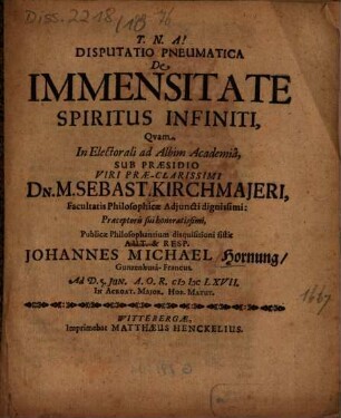 Disp. pneumat. de immensitate spiritus infiniti