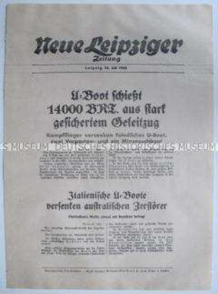 Extrablatt der "Neuen Leipziger Zeitung" zum U-Boot-Krieg gegen Großbritannien