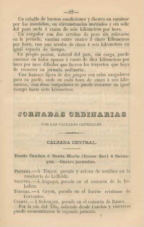 Jornadas ordinarias por las calzadas generales
