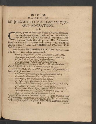 Caput IX. De Juramento Per Hastam Ejusque Adoratione