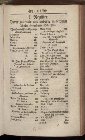 I. Register Derer Journale und anderer in gwissen Theilen fortgesetzten Schriften.