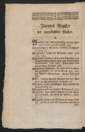 Zweytes Register der vornehmsten Sachen.