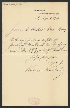 Brief an B. Schott's Söhne : 01.04.1904