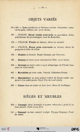 Sièges et meubles (Nr. 110-128)