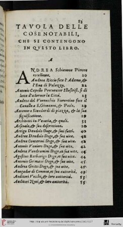 Tavola delle cose notabili, che si contengono in questo libro