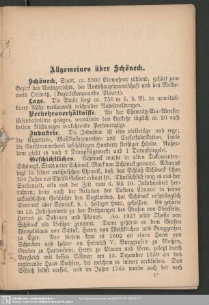 Allgemeines über Schöneck