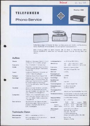 Bedienungsanleitung: Telefunken Phono-Service für Musikus 5090