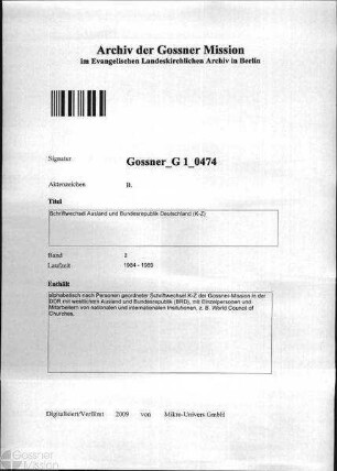 Schriftwechsel Ausland und Bundesrepublik Deutschland (K-Z)