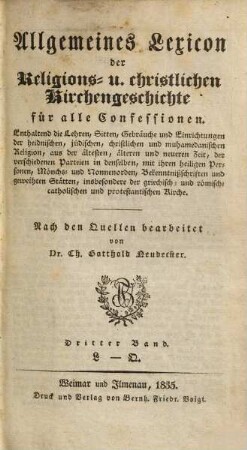 Allgemeines Lexicon der Religions- und christlichen Kirchengeschichte : für alle Confessionen. 3, L-Q