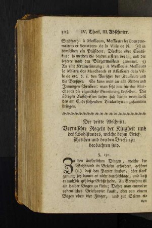 Der dritte Abschnitt. Vermischte Regeln der Klugheit und des ...
