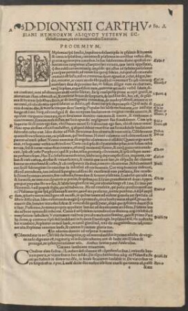 D. Dionysii Carthusiani Hymnorum Aliquot Veterum Ecclesiasticorum, pia nec minus erudita Enarratio.