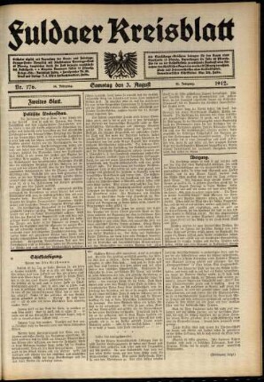 Zweite Ausgabe vom Samstag, den 03. August 1912.