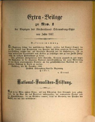 Anzeigen des Fürstenthums Schaumburg-Lippe, 1867