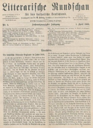 105-110 Die katholische Litteratur Englands im Jahre 1899