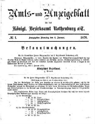 Amts- und Anzeigenblatt für das Königliche Bezirksamt Rothenburg o.T.. 1876