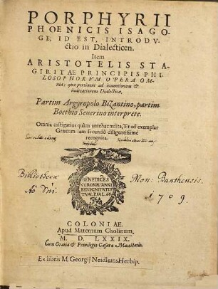 Porphyrii Phoenicis Isagoge, Id Est, Introdvctio in Dialecticen