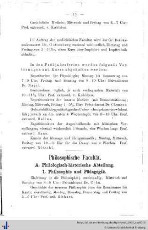 Philosophische Facultät.