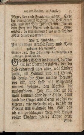 Die 3. Andacht. Um gnädige Nachlassung und Vergebung der Sünde.