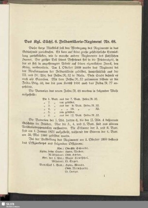 Das Kgl. Sächs. 6. Feldartillerie-Regiment Nr. 68