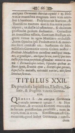 Titulus XXII. De pretiosis lapidibus, Electro, Salinis, & frugibus veteris Germaniae