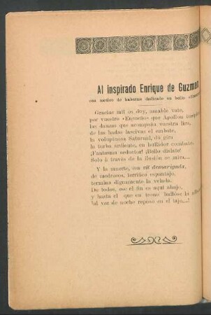 Al inspirado Enrique de Guzman con motivo de haberme dedicado su bello "Ensueño"