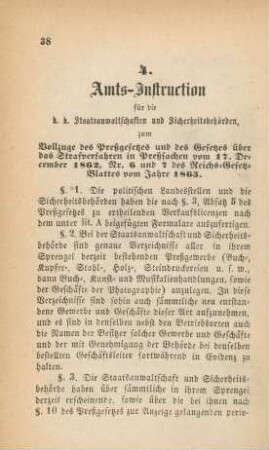 4. Amts-Instruction für die k. k. Staatsanwaltschaften ... zum Vollzuge des Preßgesetzes ...