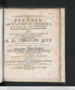 Dissertatio Inavgvralis Ivridica De Pecvnia Ad Emendvm Credita Privilegiata Et Non Privilegiata