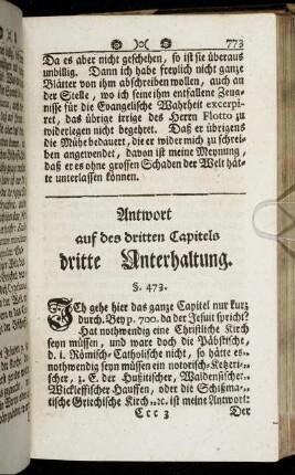 Antwort auf des dritten Capitels dritte Unterhaltung.