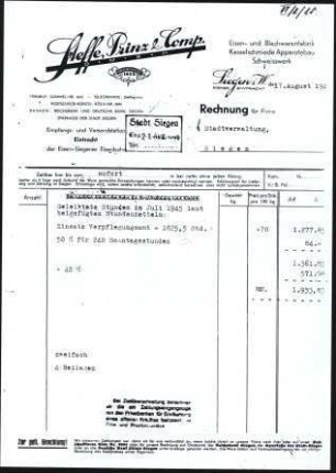 Firmenbriefkopf Steffe, Prinz & Comp., Eisen - Blechwarenfabrik, Kesselschmiede Apparatebau Schweisswerk
