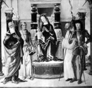 Thronende Maria mit dem Kind und vier Heiligen