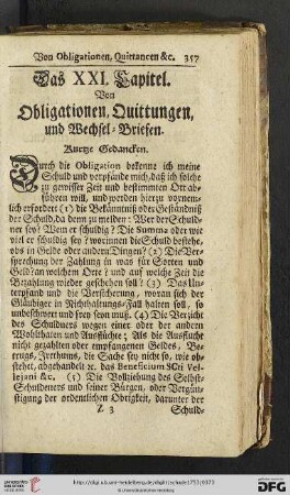 Das XXI. Kapitel: Von Obligationen, Quittungen, und Wechsel-Briefen
