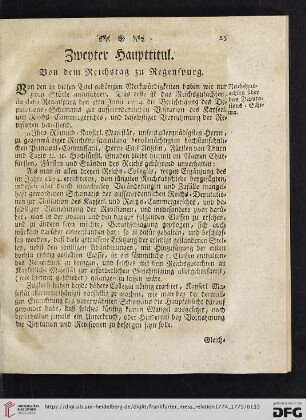 Zweyter Haupttitul. Von dem Reichstag zu Regenspurg