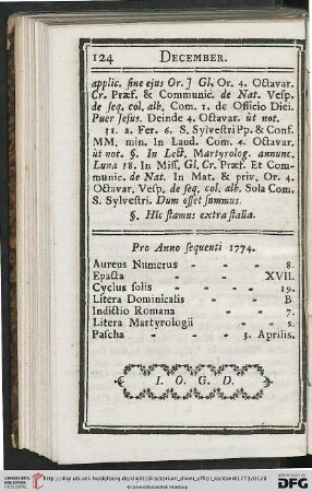 Pro Anno sequenti 1774
