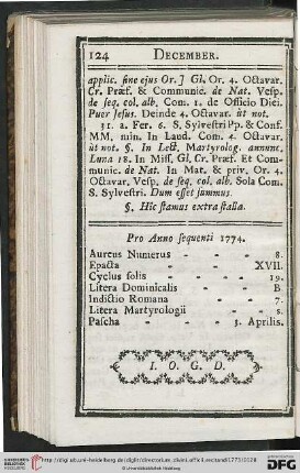 Pro Anno sequenti 1774