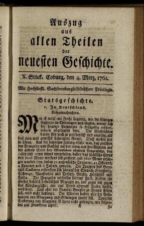 X. Stück. Coburg, den 4. Merz, 1761.