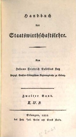 Handbuch der Staatswirthschaftslehre. 2