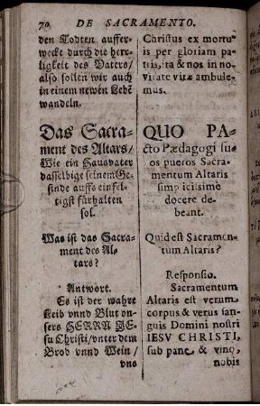 Das Sacrament des Altars/ wie ein Hausvater dasselbige seinem Gesinde auffs einfeltigst fürhalten sol
