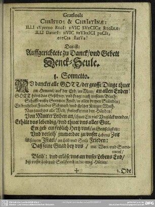 Das ist: Auffgerichtete zu Danck, und Gebett Denck-Seule