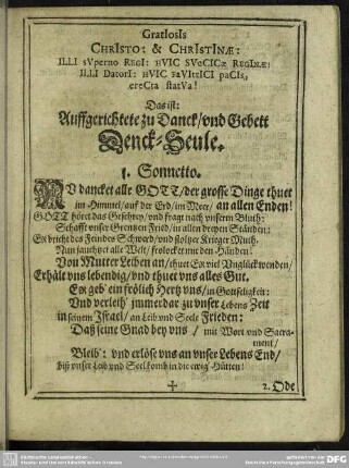 Das ist: Auffgerichtete zu Danck, und Gebett Denck-Seule