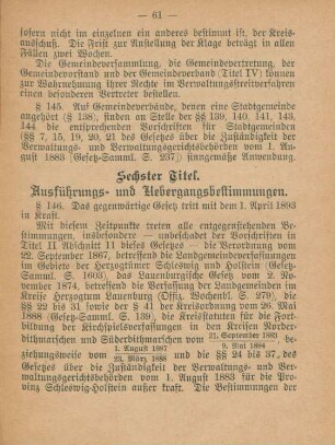 Sechster Titel. Ausführungs- und Uebergangsbestimmungen