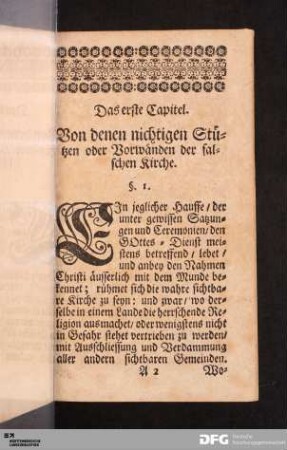 Das erste Capitel. Von denen nichtigen Stützen oder Vorwänden der falschen Kirche.