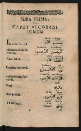 Sura prima, sive Caput Alcorani primum.